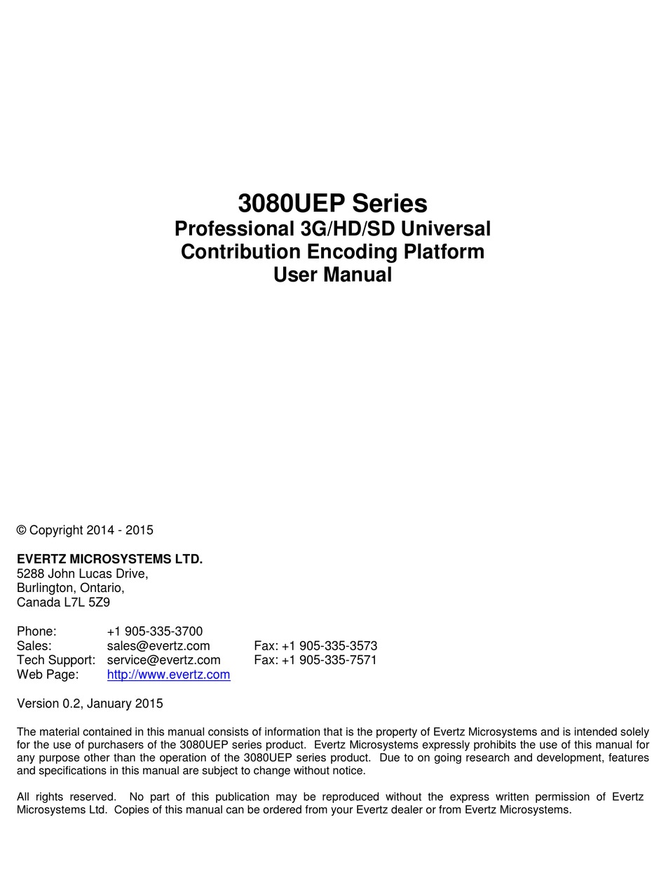 EVERTZ 3080UEP SERIES USER MANUAL Pdf Download ManualsLib