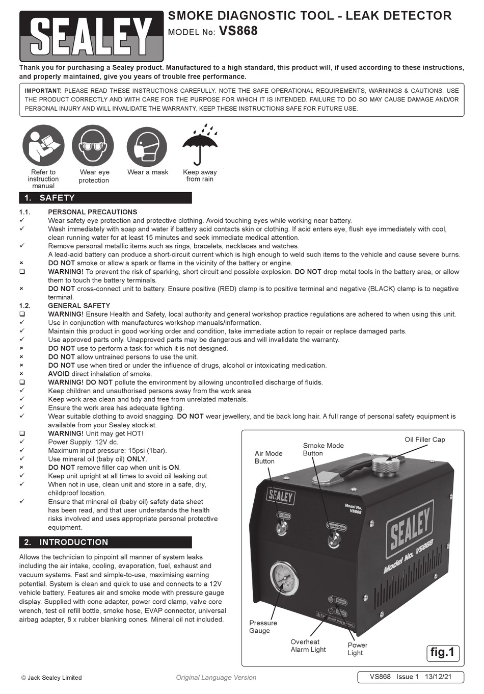 SEALEY VS868 QUICK START MANUAL Pdf Download ManualsLib