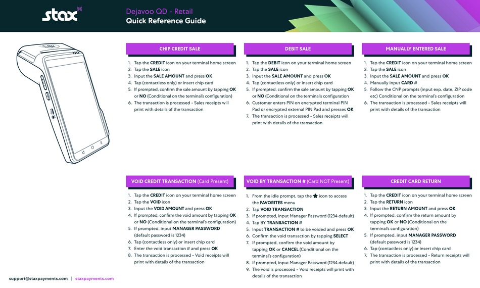 STAX DEJAVOO QD QUICK REFERENCE MANUAL Pdf Download ManualsLib