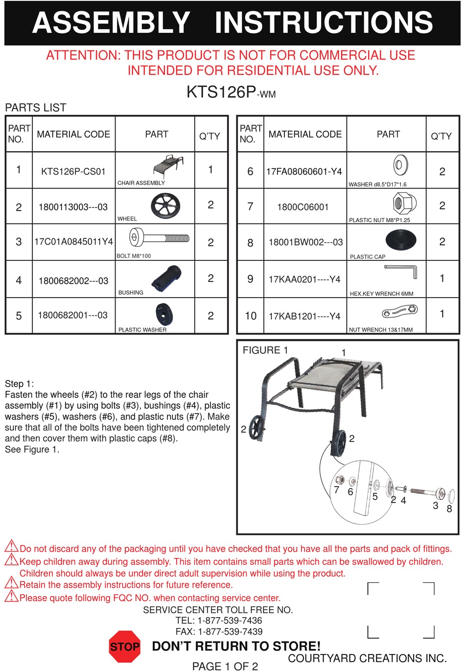 COURTYARD CREATIONS KTS126PWM ASSEMBLY INSTRUCTIONS Pdf Download