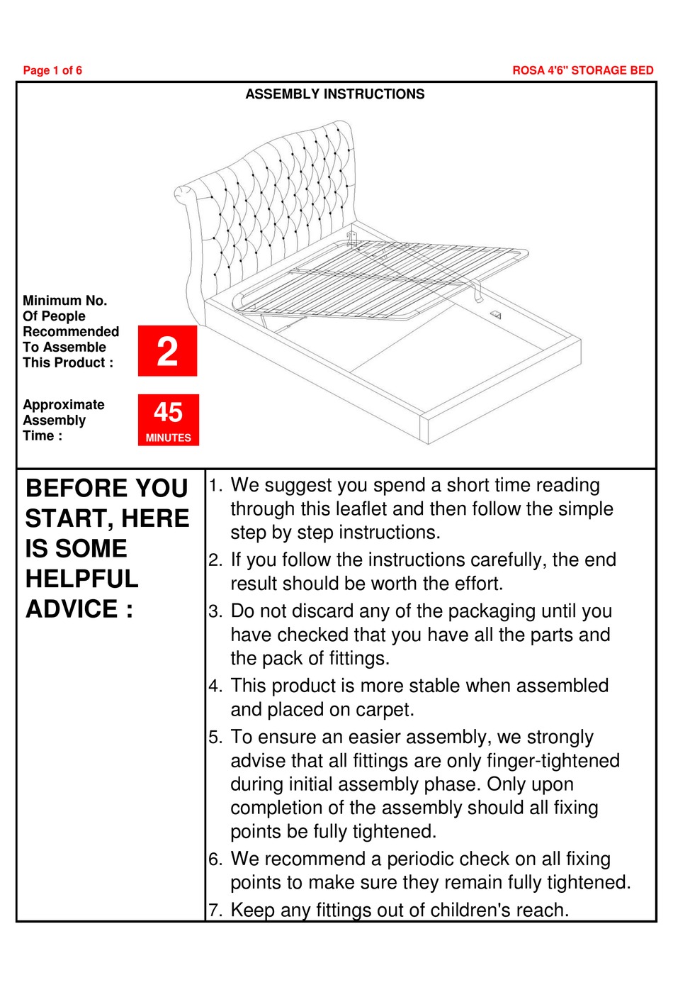LIMELIGHT BEDS ROSA ASSEMBLY INSTRUCTIONS Pdf Download ManualsLib