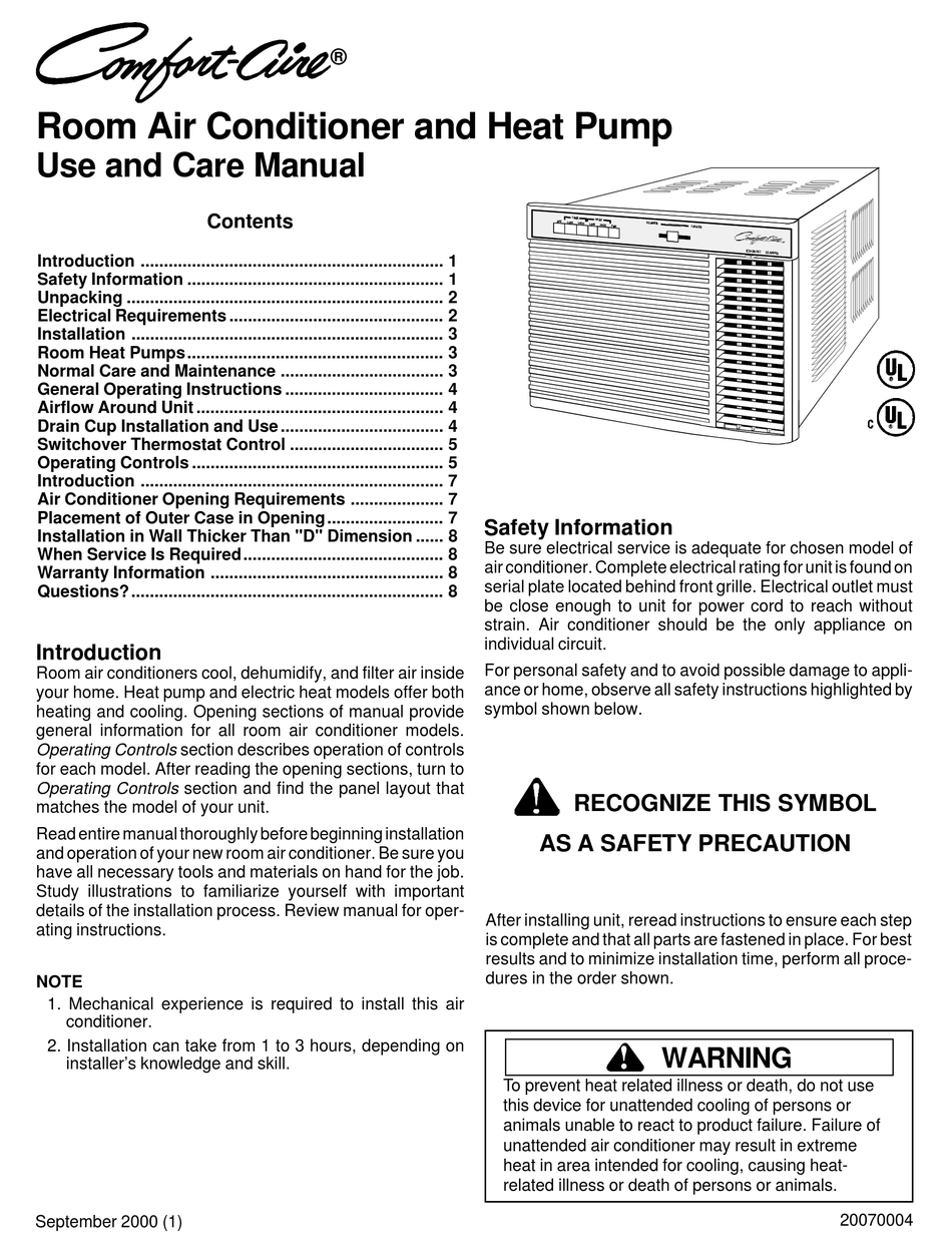 Comfort Aire Rah093 Use And Care Manual Pdf Download Manualslib