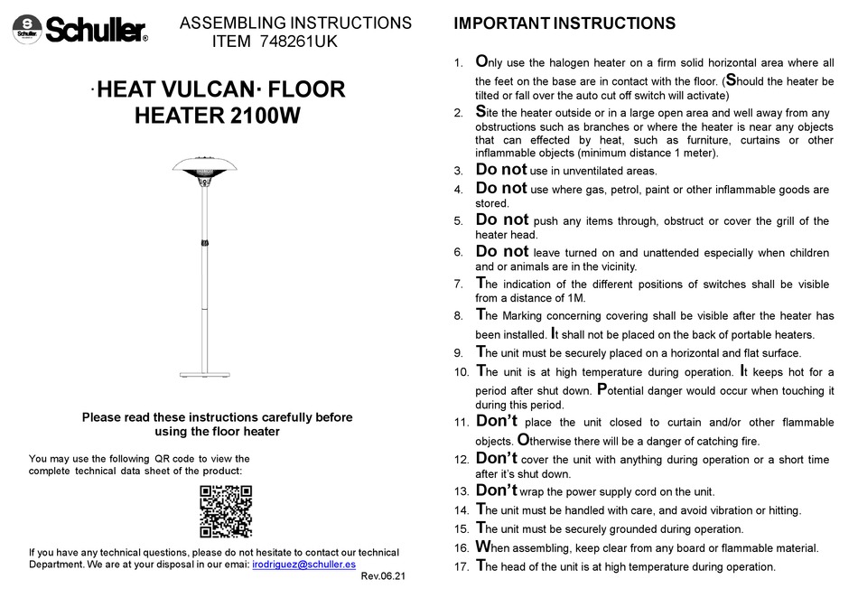SCHULLER HEAT VULCAN ASSEMBLING INSTRUCTIONS Pdf Download ManualsLib