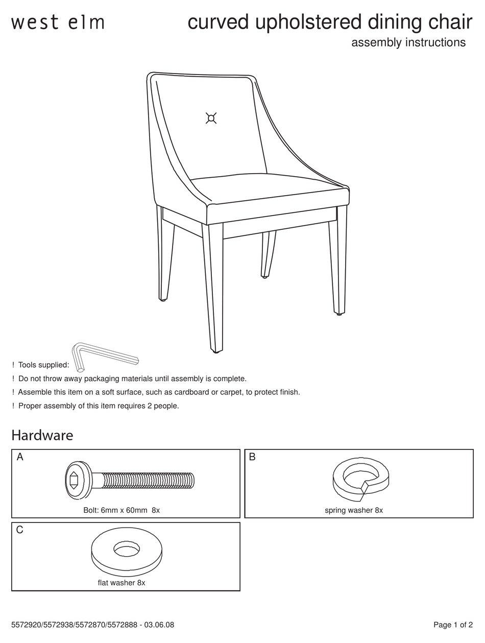 WEST ELM CURVED UPHOLSTERED DINING CHAIR ASSEMBLY INSTRUCTIONS Pdf