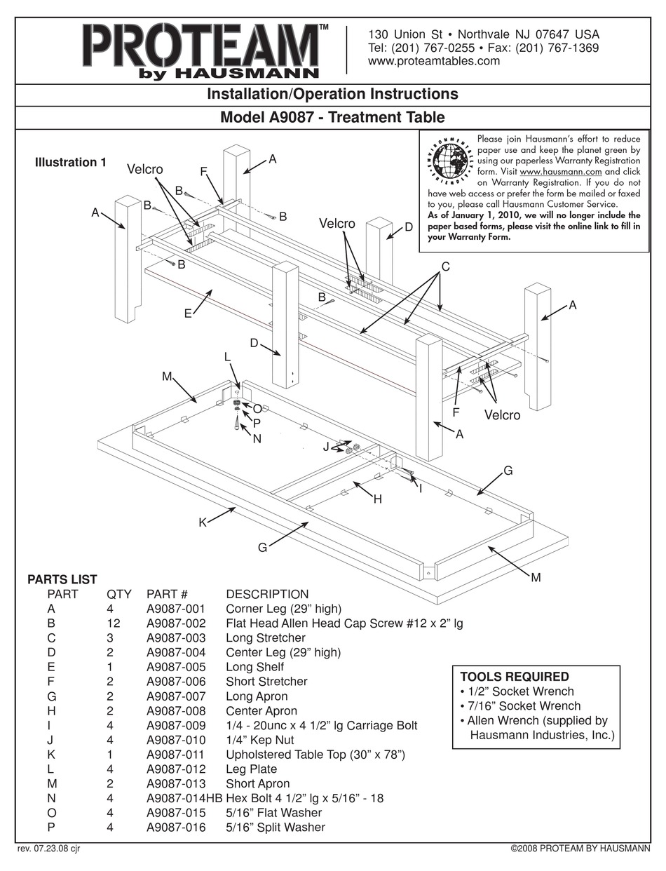 HAUSMANN PROTEAM A9087 INSTALLATION & OPERATION INSTRUCTIONS Pdf