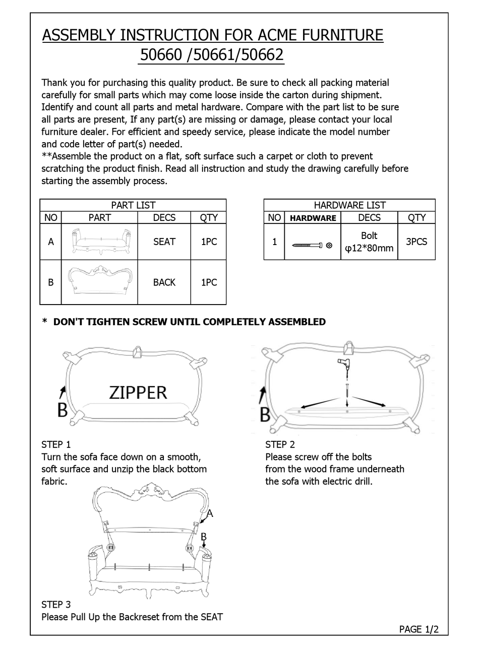 ACME 50660 ASSEMBLY INSTRUCTION Pdf Download ManualsLib