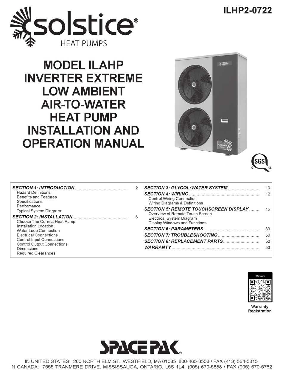 SPACEPAK SOLSTICE ILAHP48 INSTALLATION AND OPERATION MANUAL Pdf