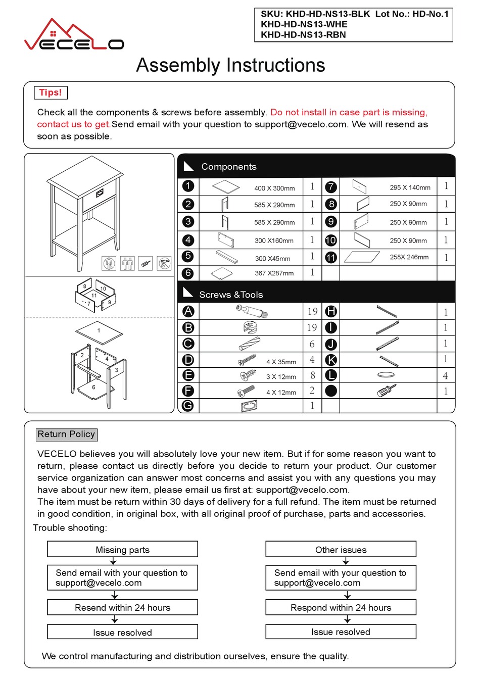 VECELO KHDHDNS13BLK ASSEMBLY INSTRUCTIONS Pdf Download ManualsLib