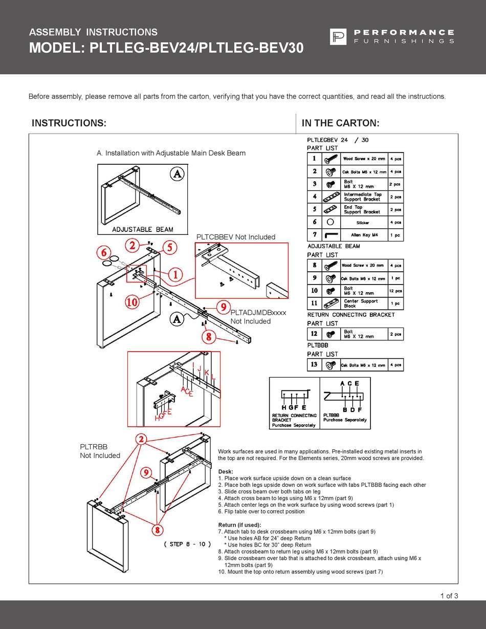 PERFORMANCE PLTLEGBEV24 ASSEMBLY INSTRUCTIONS Pdf Download ManualsLib