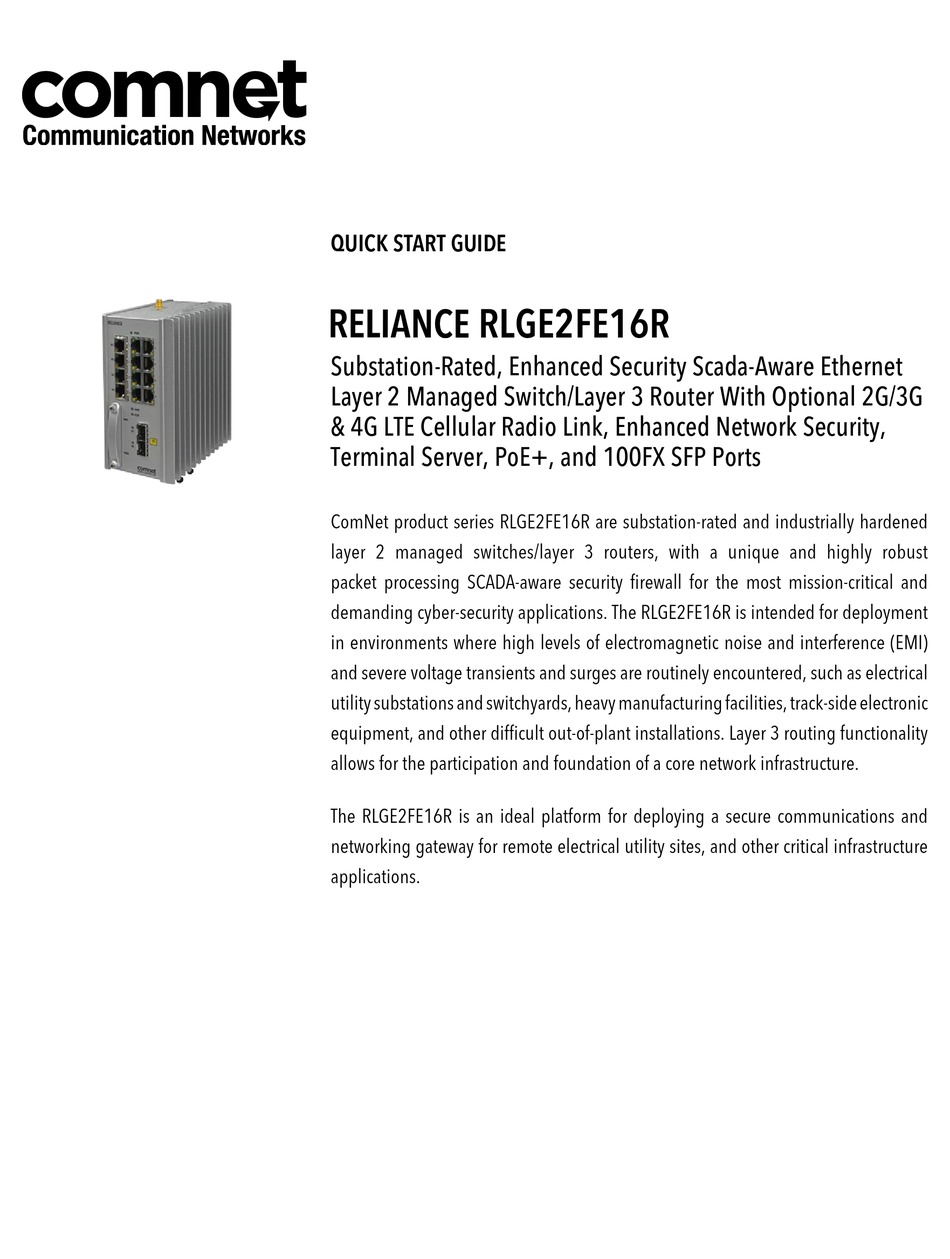 RELIANCE RLGE2FE16R QUICK START MANUAL Pdf Download ManualsLib