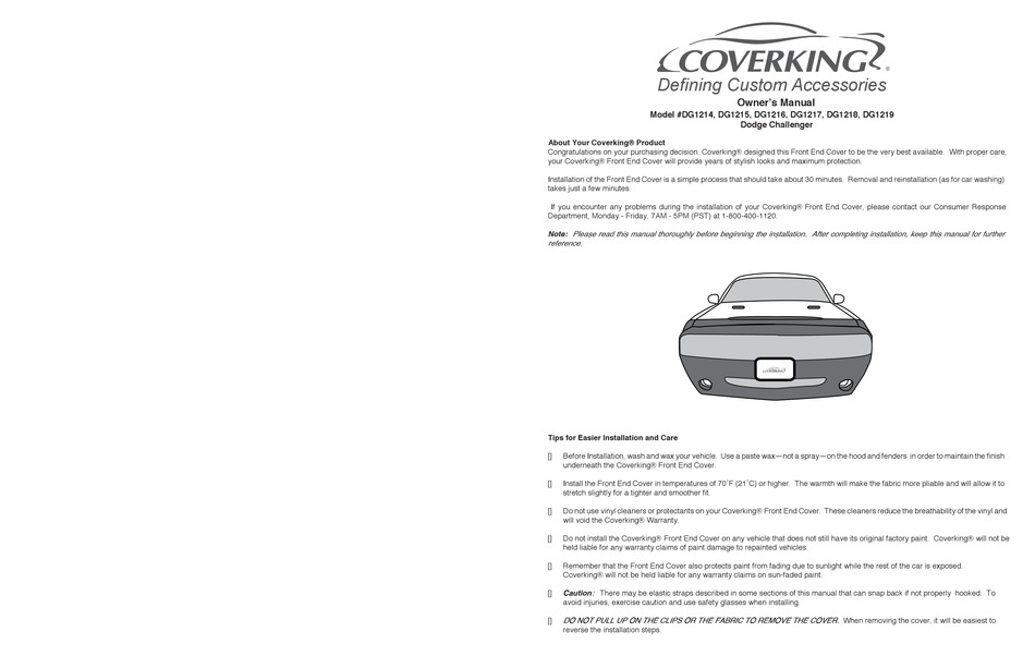 COVERKING DG1214 OWNER'S MANUAL Pdf Download ManualsLib