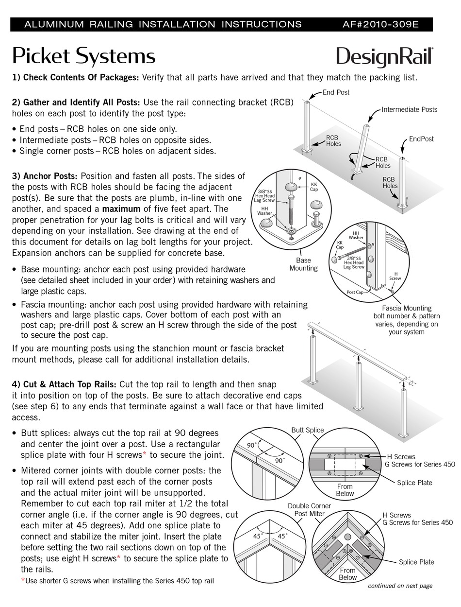 FEENEY DESIGNRAIL INSTALLATION INSTRUCTIONS MANUAL Pdf Download