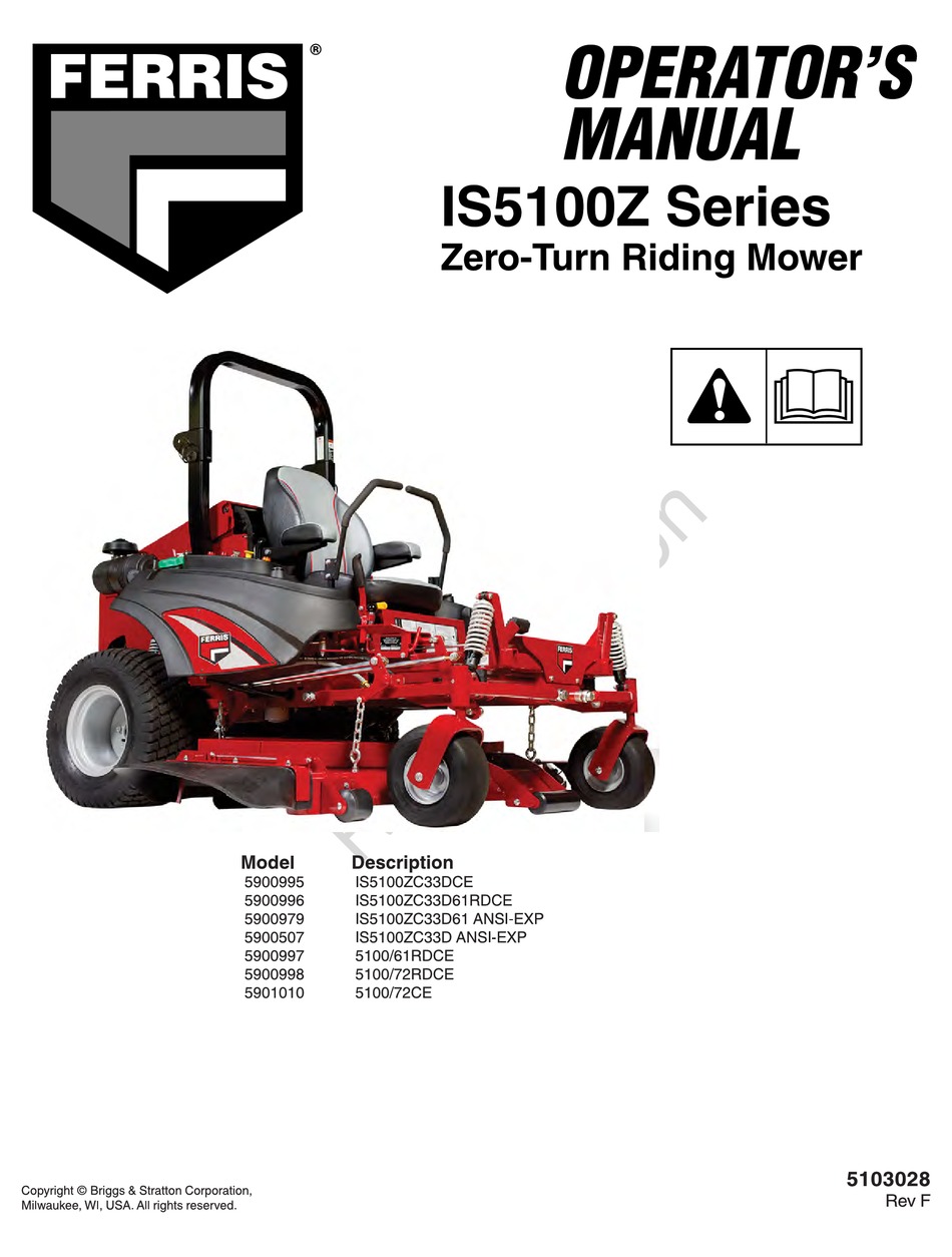 FERRIS IS5100Z SERIES OPERATOR'S MANUAL Pdf Download ManualsLib