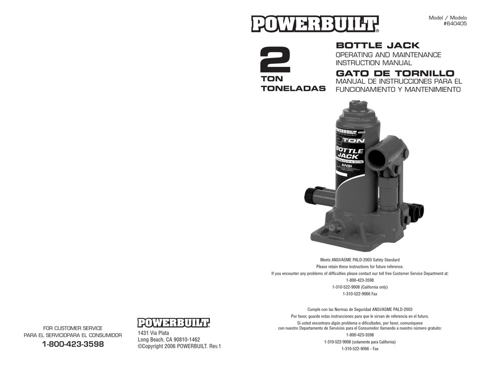 POWERBUILT 640405 OPERATING AND MAINTENANCE INSTRUCTION MANUAL Pdf