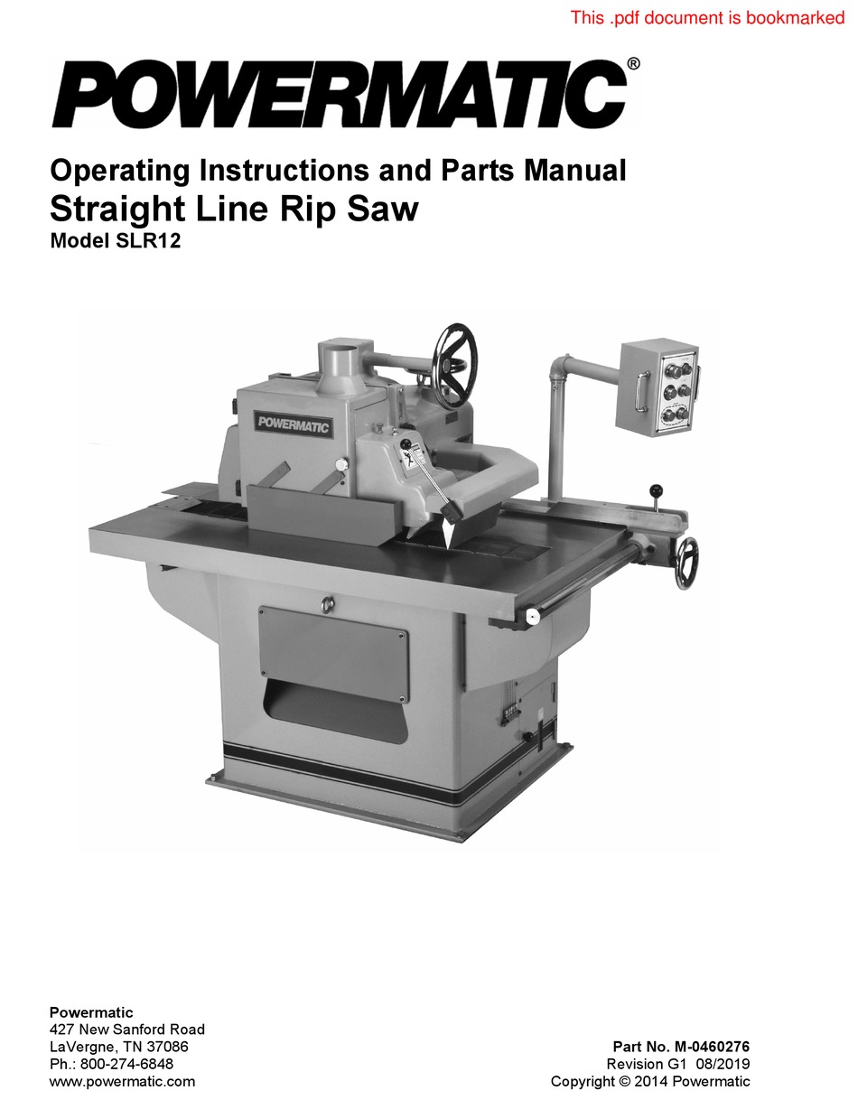 POWERMATIC SLR12 OPERATING INSTRUCTIONS AND PARTS MANUAL Pdf Download ...