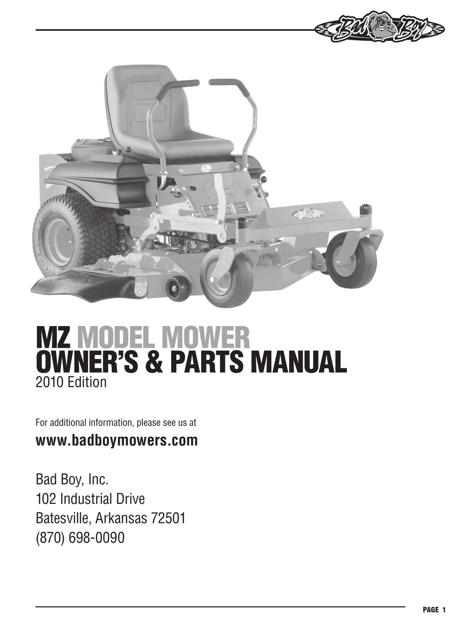 BAD BOY MZ OWNER'S & PARTS MANUAL Pdf Download | ManualsLib