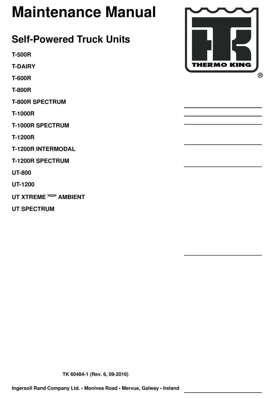 THERMO KING T500R MAINTENANCE MANUAL Pdf Download ManualsLib