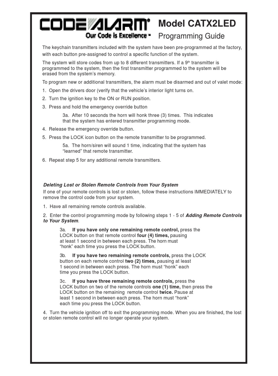 CODE ALARM CATX2LED PROGRAMMING MANUAL Pdf Download ManualsLib