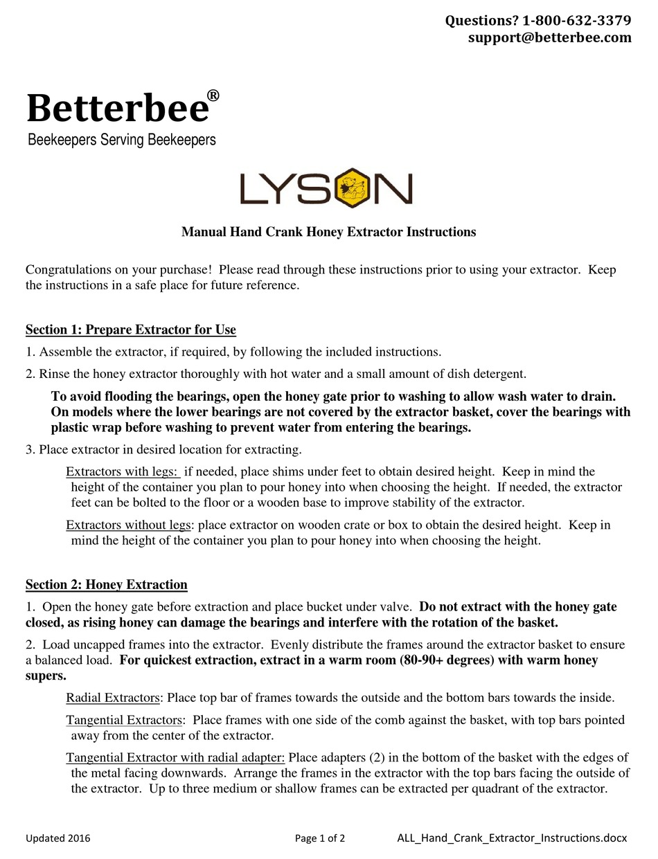 BETTERBEE LYSON INSTRUCTIONS Pdf Download ManualsLib
