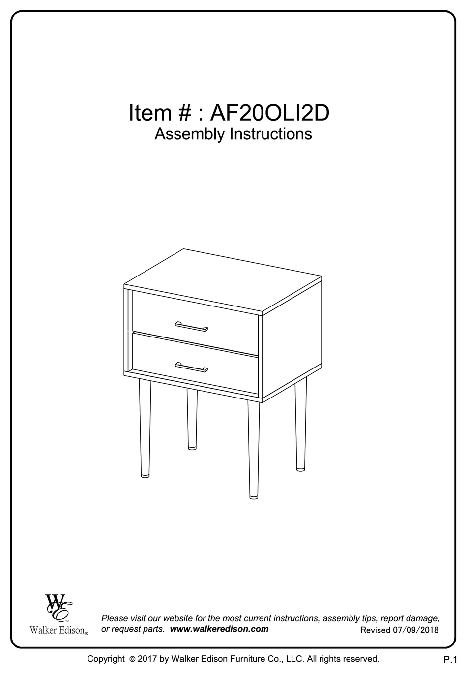 WALKER EDISON AF20OLI2D ASSEMBLY INSTRUCTIONS MANUAL Pdf Download