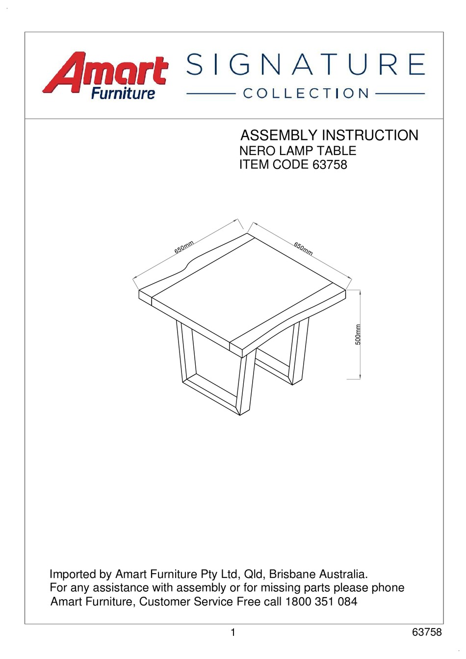 AMART FURNITURE SIGNATURE NERO 63758 ASSEMBLY INSTRUCTION MANUAL Pdf