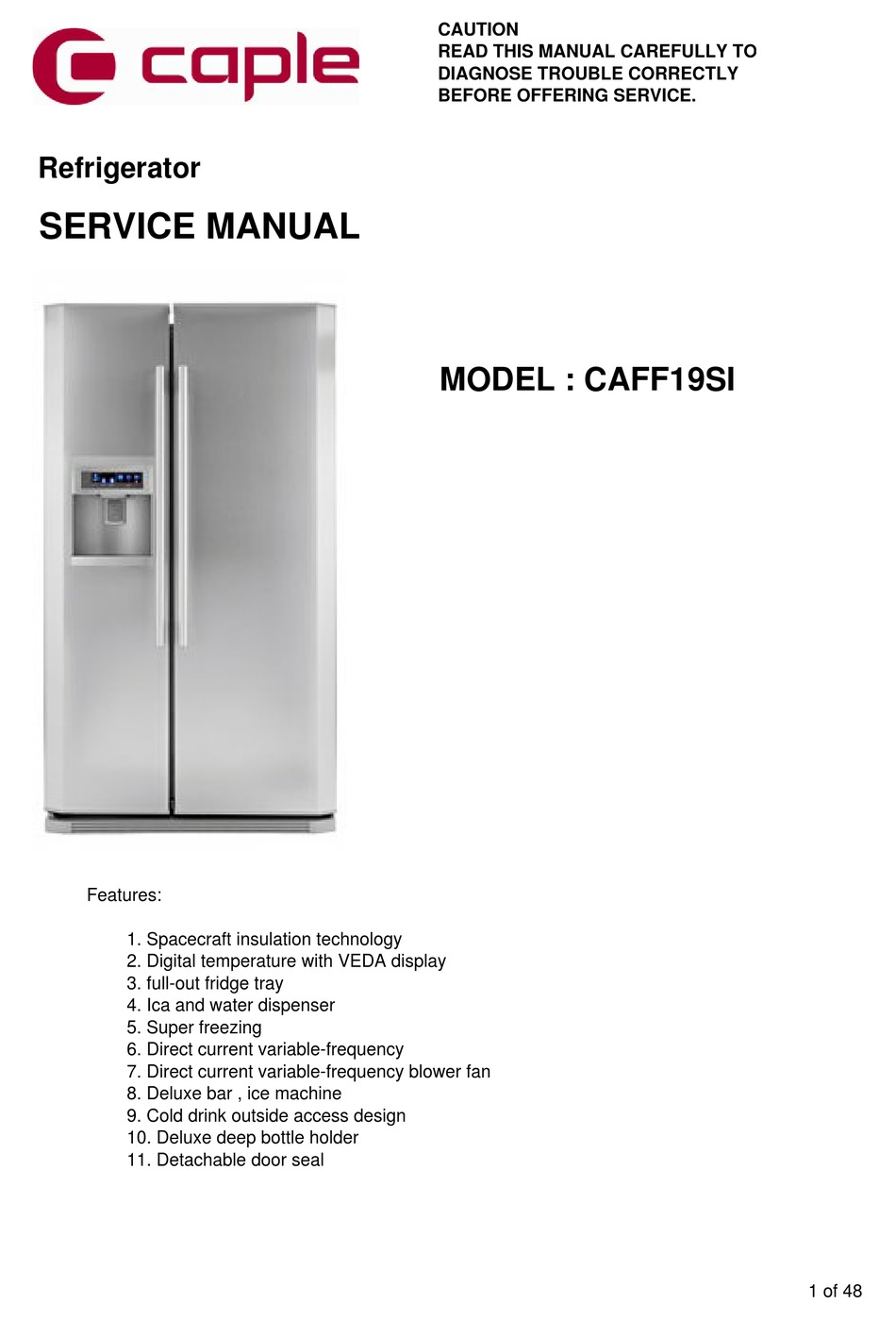 CAPLE CAFF19SI SERVICE MANUAL Pdf Download | ManualsLib