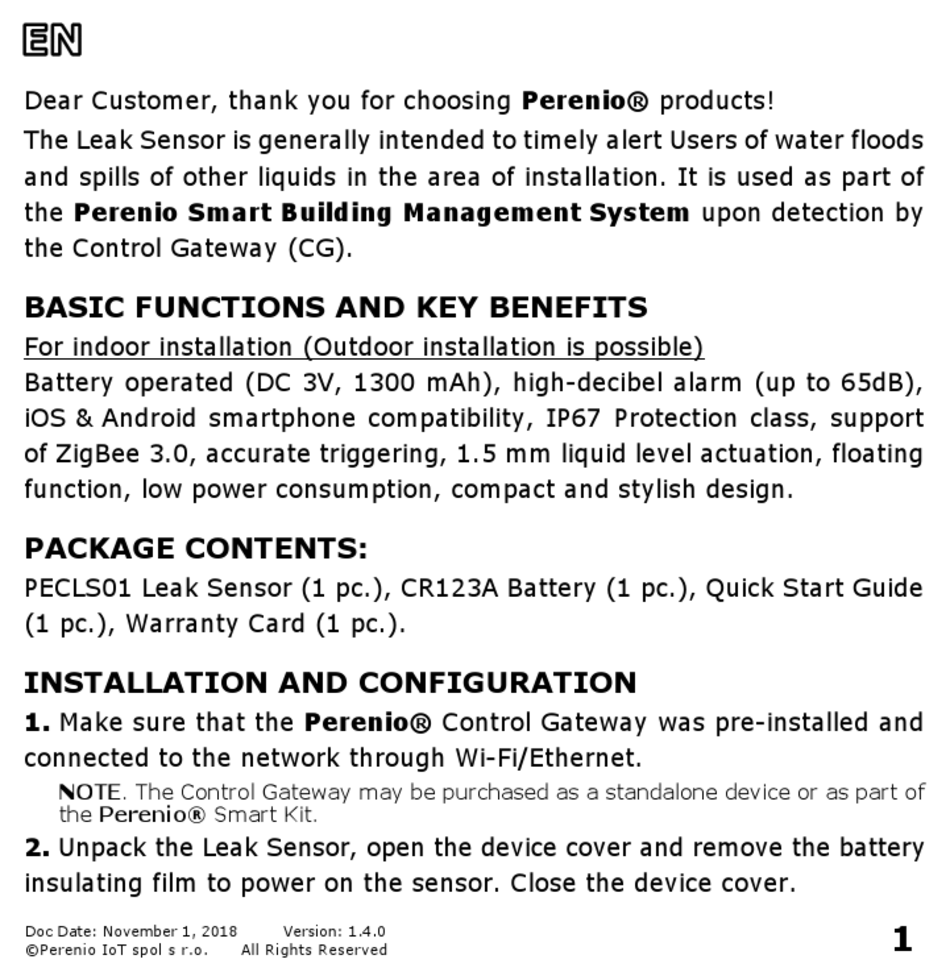 PERENIO PECLS01 QUICK START MANUAL Pdf Download | ManualsLib