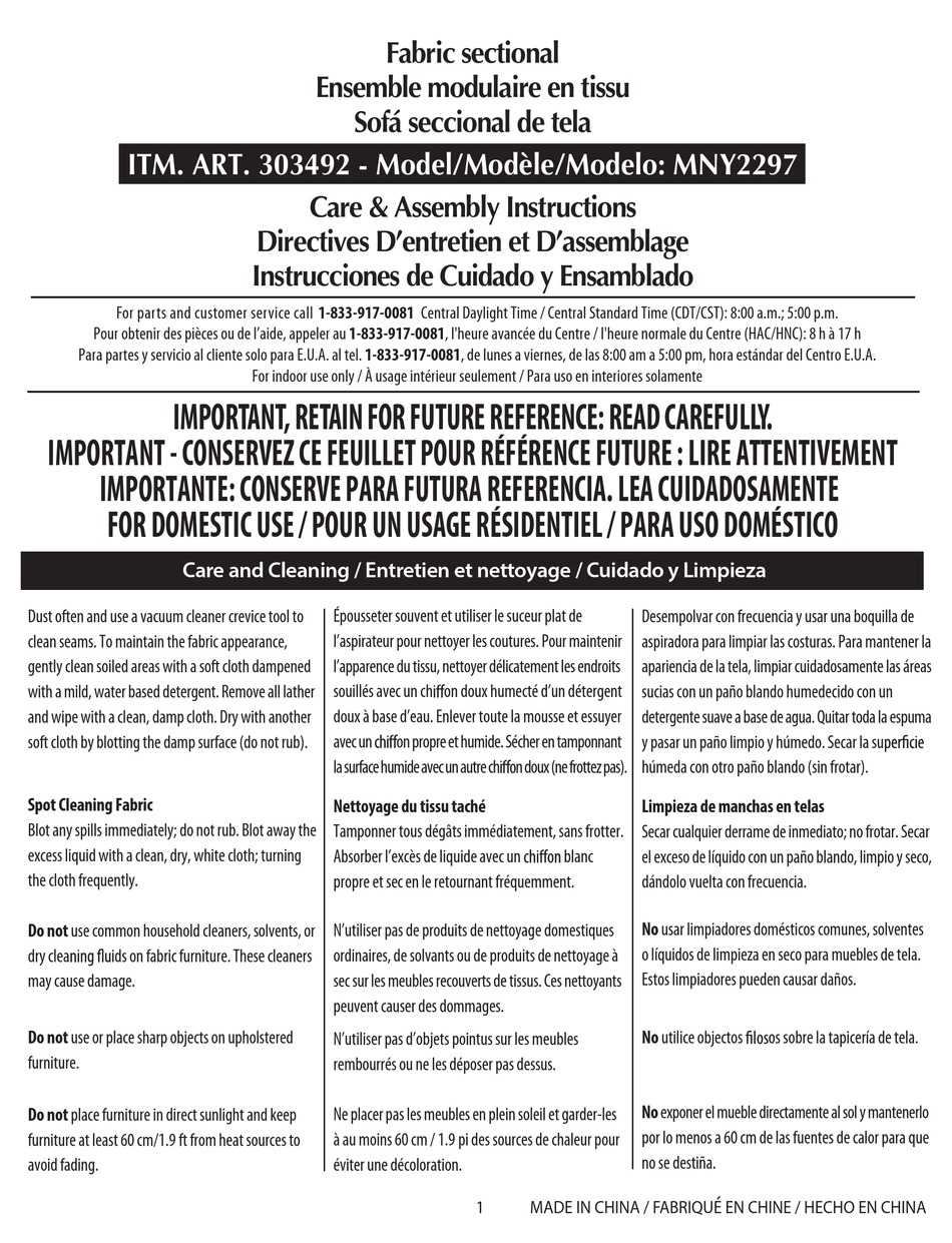 COSTCO MNY2297 CARE & ASSEMBLY INSTRUCTIONS Pdf Download ManualsLib