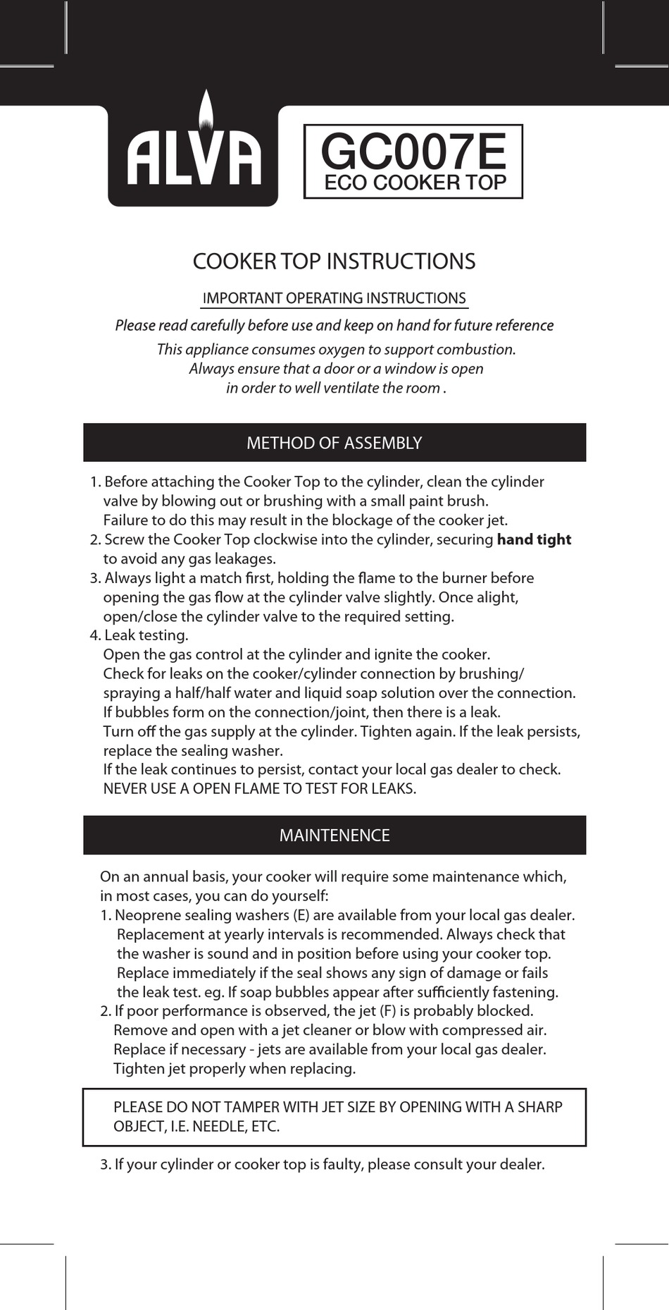 ALVA GC007E INSTRUCTIONS Pdf Download ManualsLib