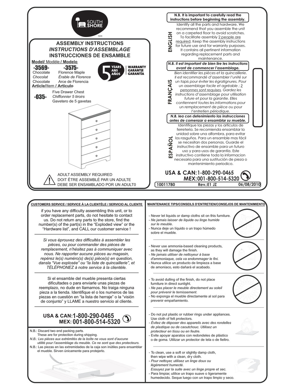SOUTH SHORE 3569035 ASSEMBLY INSTRUCTIONS MANUAL Pdf Download ManualsLib