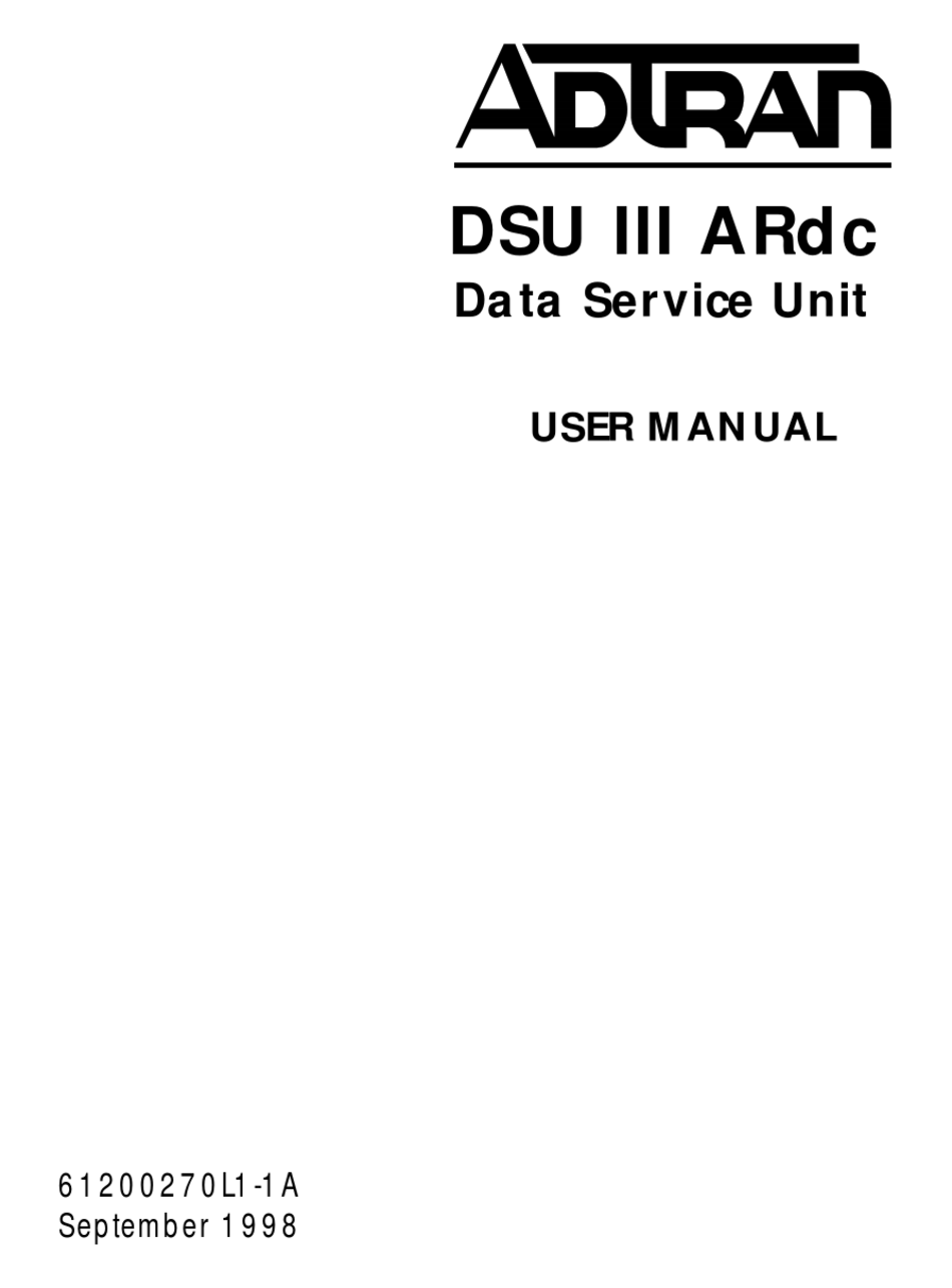 ADTRAN DSU III ARDC USER MANUAL Pdf Download ManualsLib