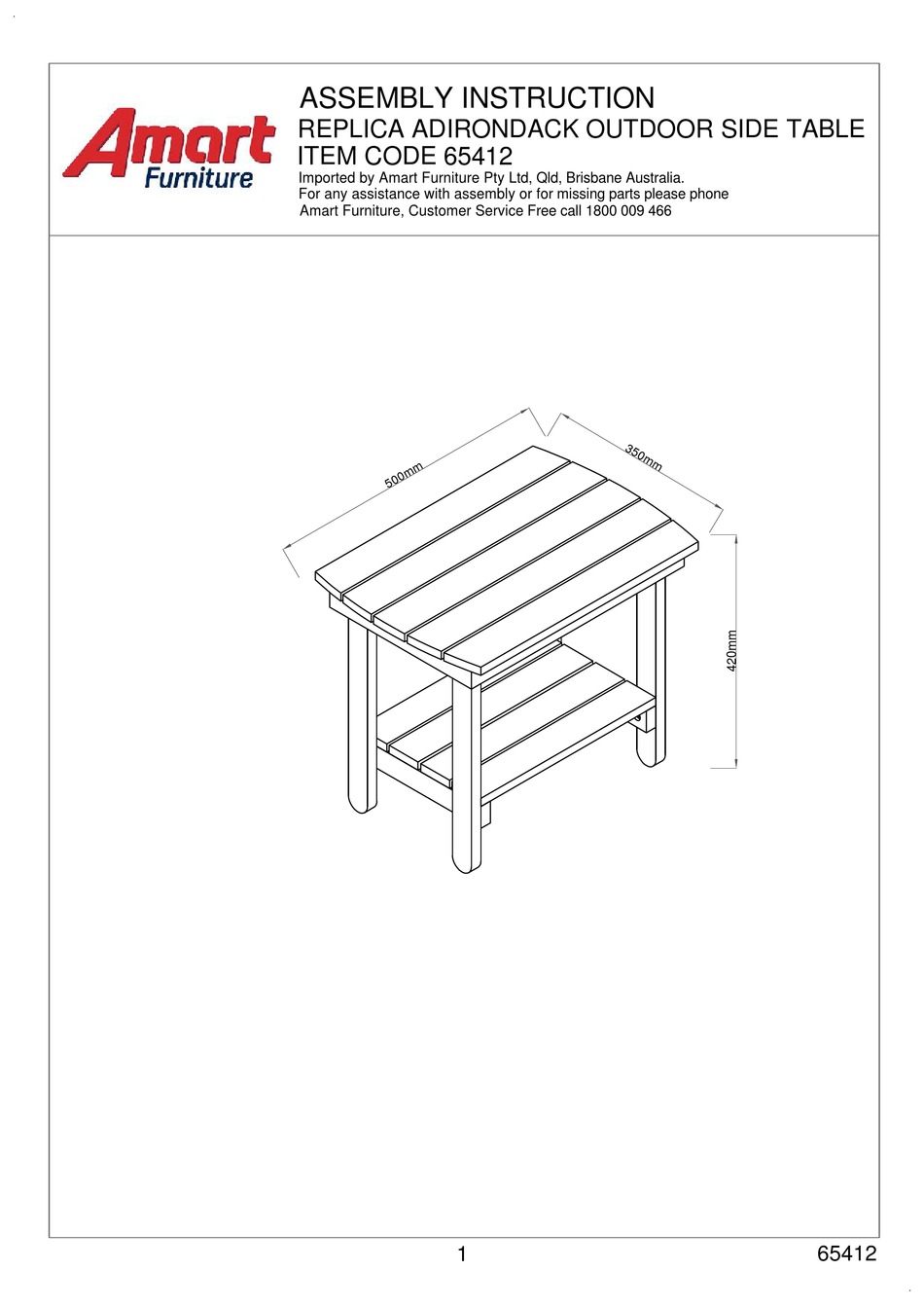 AMART FURNITURE REPLICA ADIRONDACK 65412 ASSEMBLY INSTRUCTION MANUAL