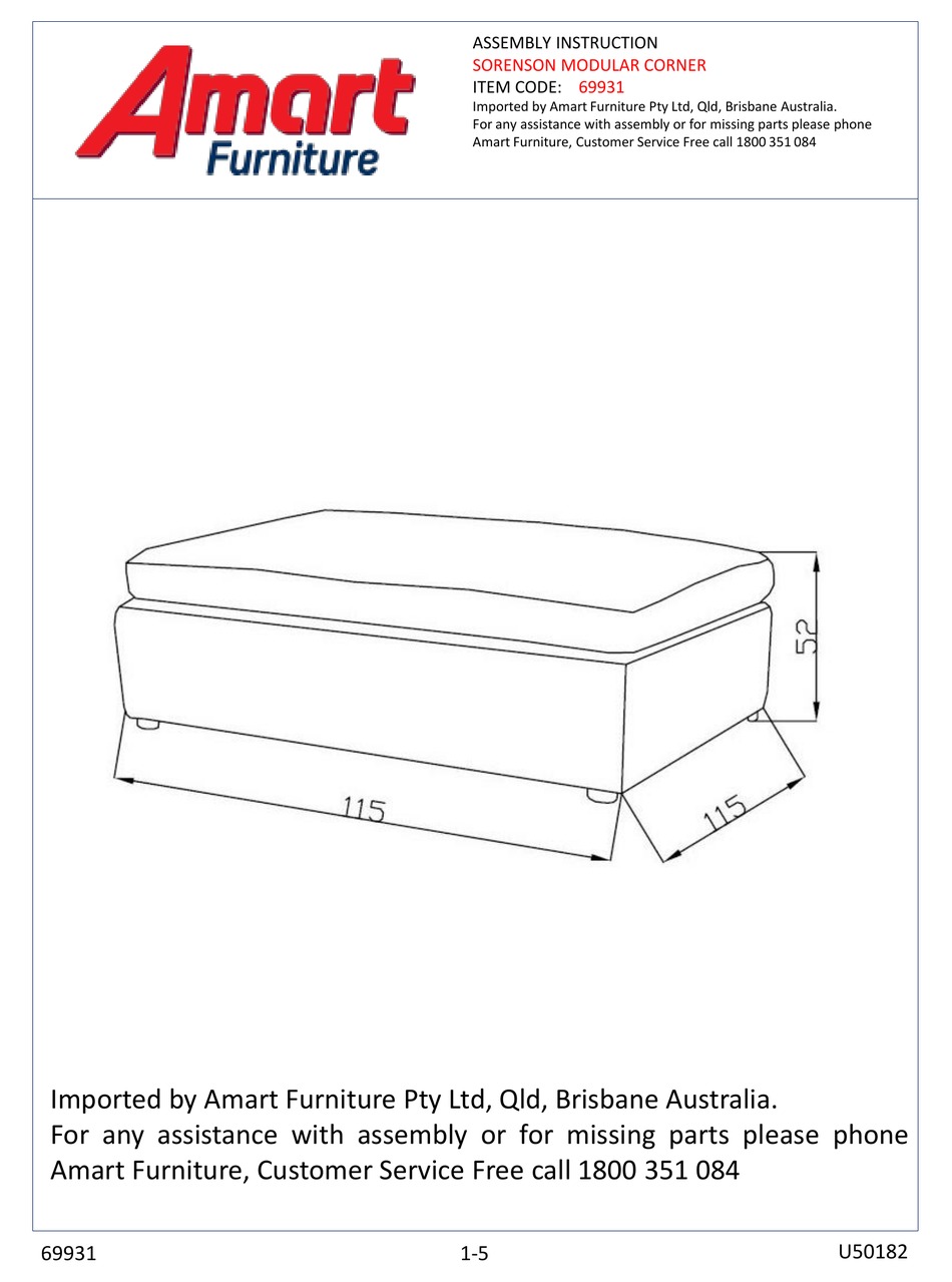 AMART FURNITURE SORENSON MODULAR CORNER 69931 ASSEMBLY INSTRUCTION Pdf