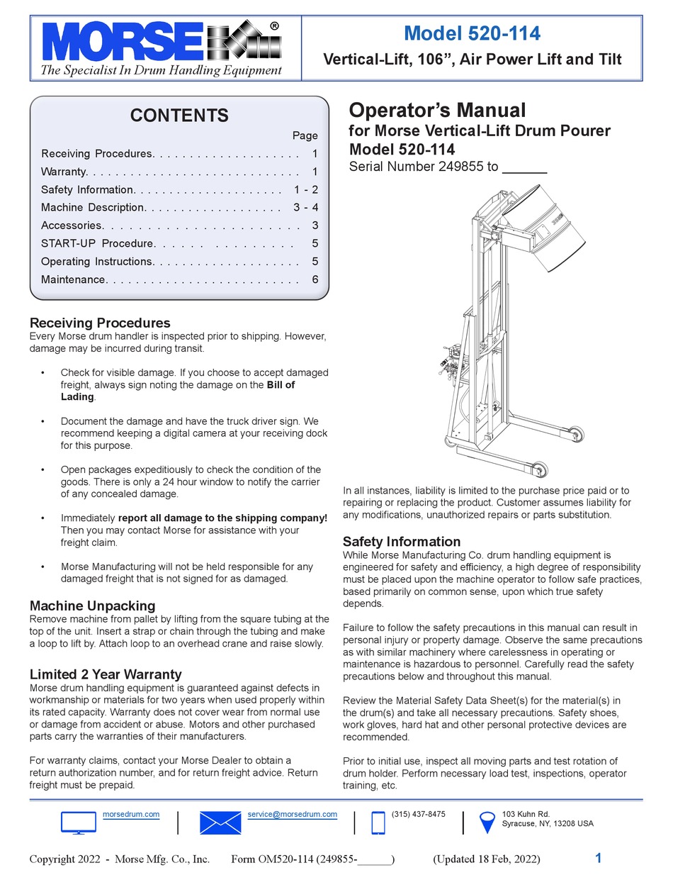 MORSE 520114 OPERATOR'S MANUAL Pdf Download ManualsLib