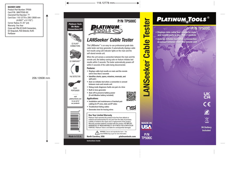 PLATINUM TOOLS LANSEEKER TP500C QUICK START MANUAL Pdf Download