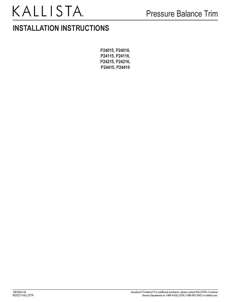 KALLISTA P24015 INSTALLATION INSTRUCTIONS MANUAL Pdf Download ManualsLib