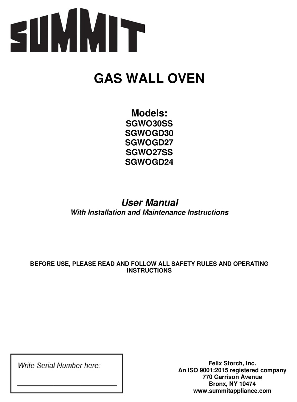 SUMMIT SGWO30SS USER MANUAL Pdf Download ManualsLib
