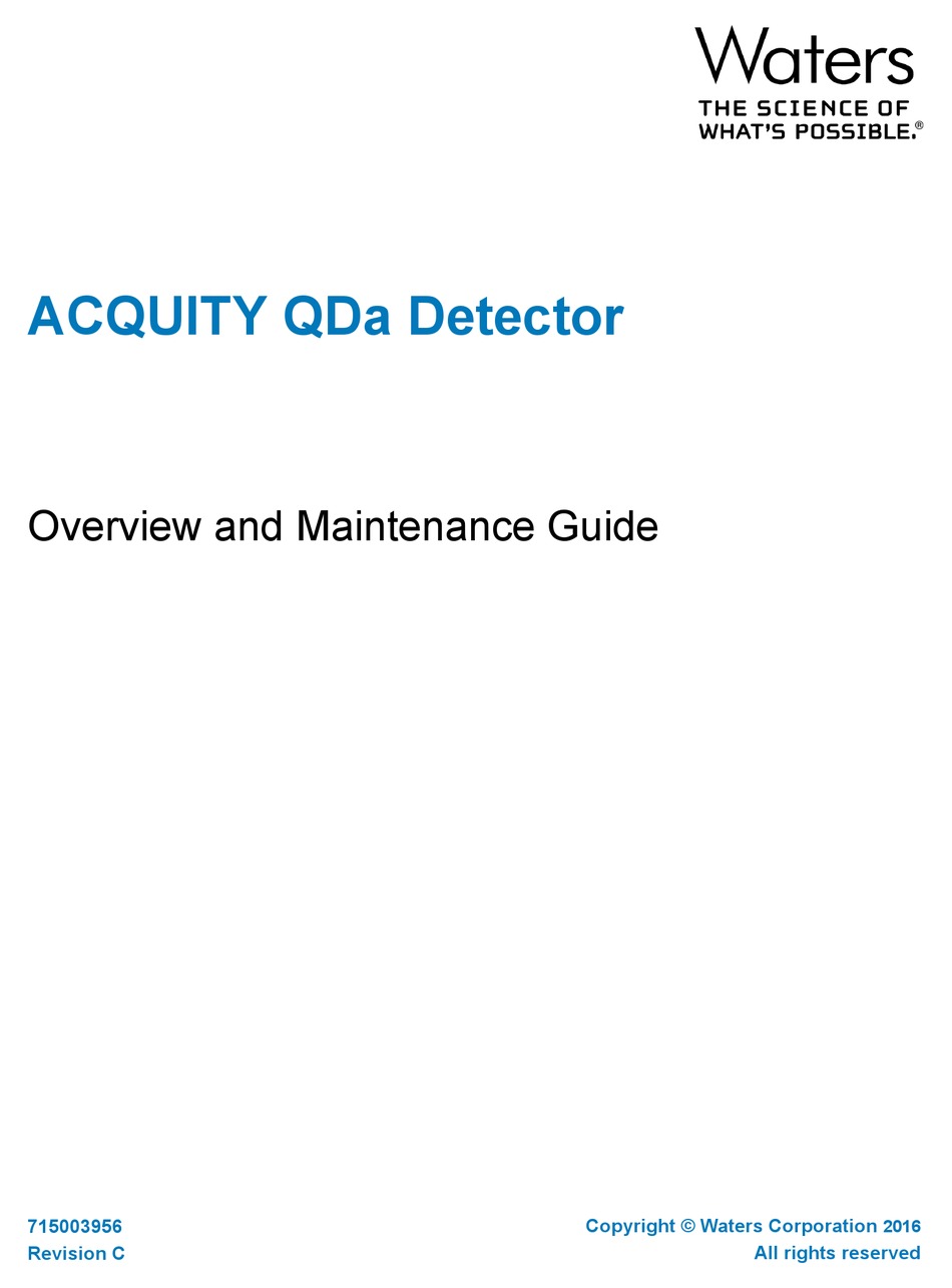 WATERS ACQUITY QDA OVERVIEW AND MAINTENANCE MANUAL Pdf Download