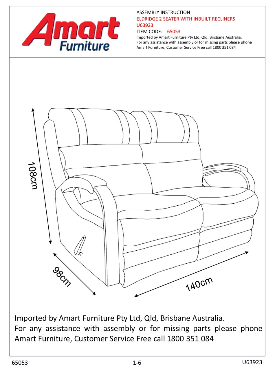 AMART FURNITURE ELDRIDGE 2 SEATER WITH INBUILT RECLINERS U63923 65053