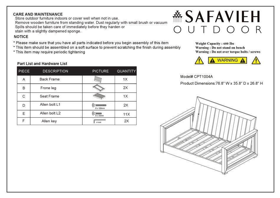 SAFAVIEH OUTDOOR CPT1004A ASSEMBLY INSTRUCTIONS Pdf Download ManualsLib