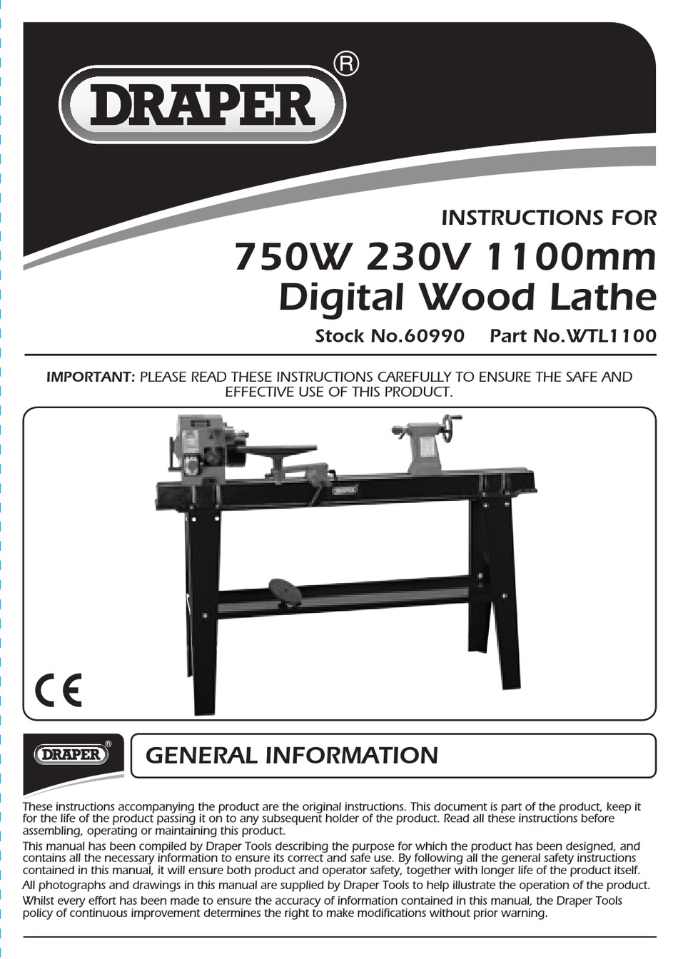 DRAPER WTL1100 INSTRUCTIONS MANUAL Pdf Download ManualsLib
