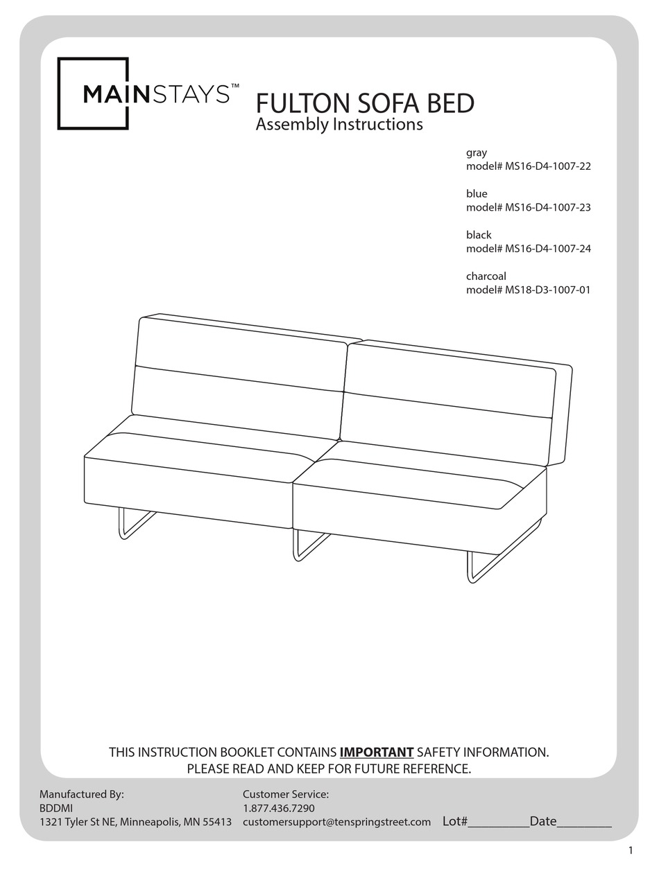 MAINSTAYS FULTON MS16-D4-1007-22 ASSEMBLY INSTRUCTIONS MANUAL Pdf ...