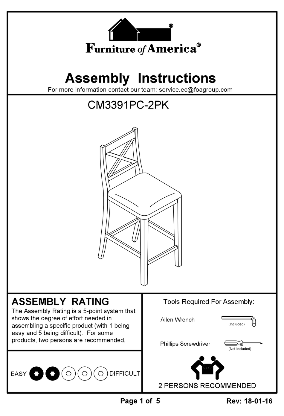 FURNITURE OF AMERICA CM3391PC2PK ASSEMBLY INSTRUCTIONS Pdf Download