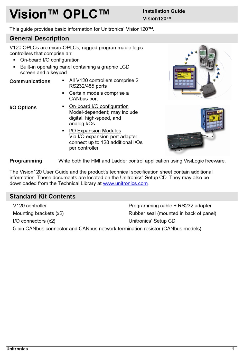 UNITRONICS VISION120 INSTALLATION MANUAL Pdf Download ManualsLib
