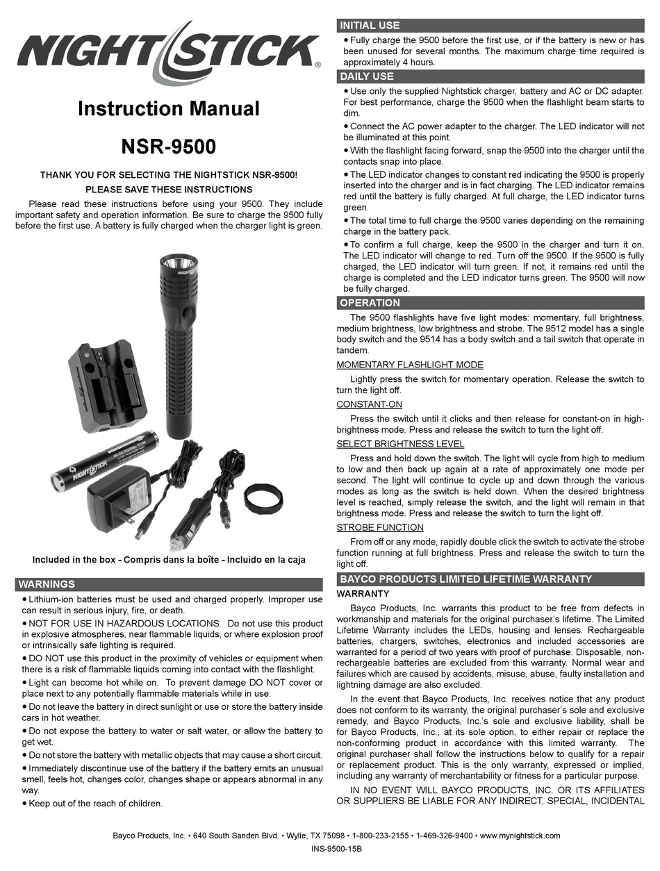 NIGHTSTICK NSR9500 INSTRUCTION MANUAL Pdf Download ManualsLib