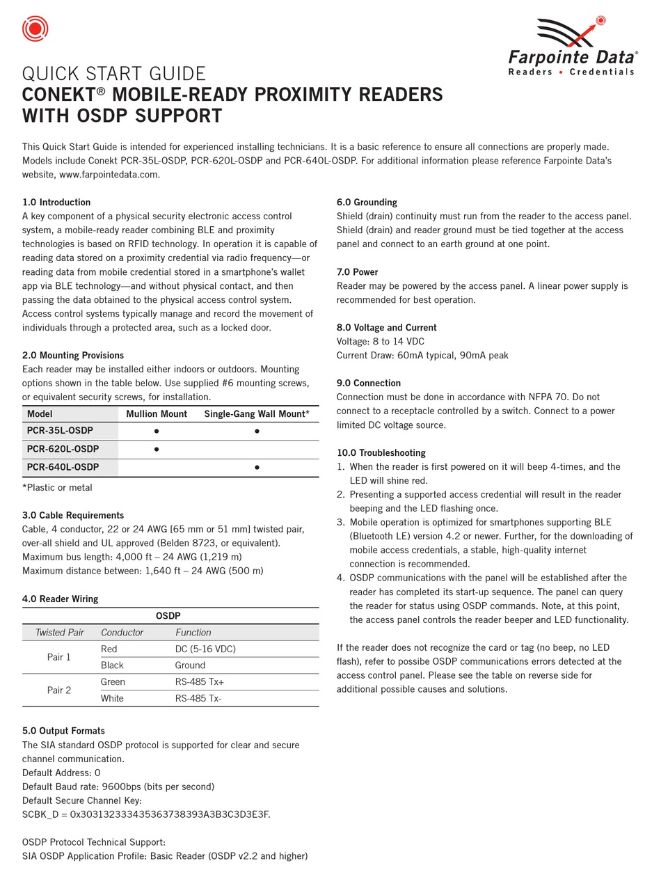 FARPOINTE DATA CONEKT PCR620LOSDP QUICK START MANUAL Pdf Download