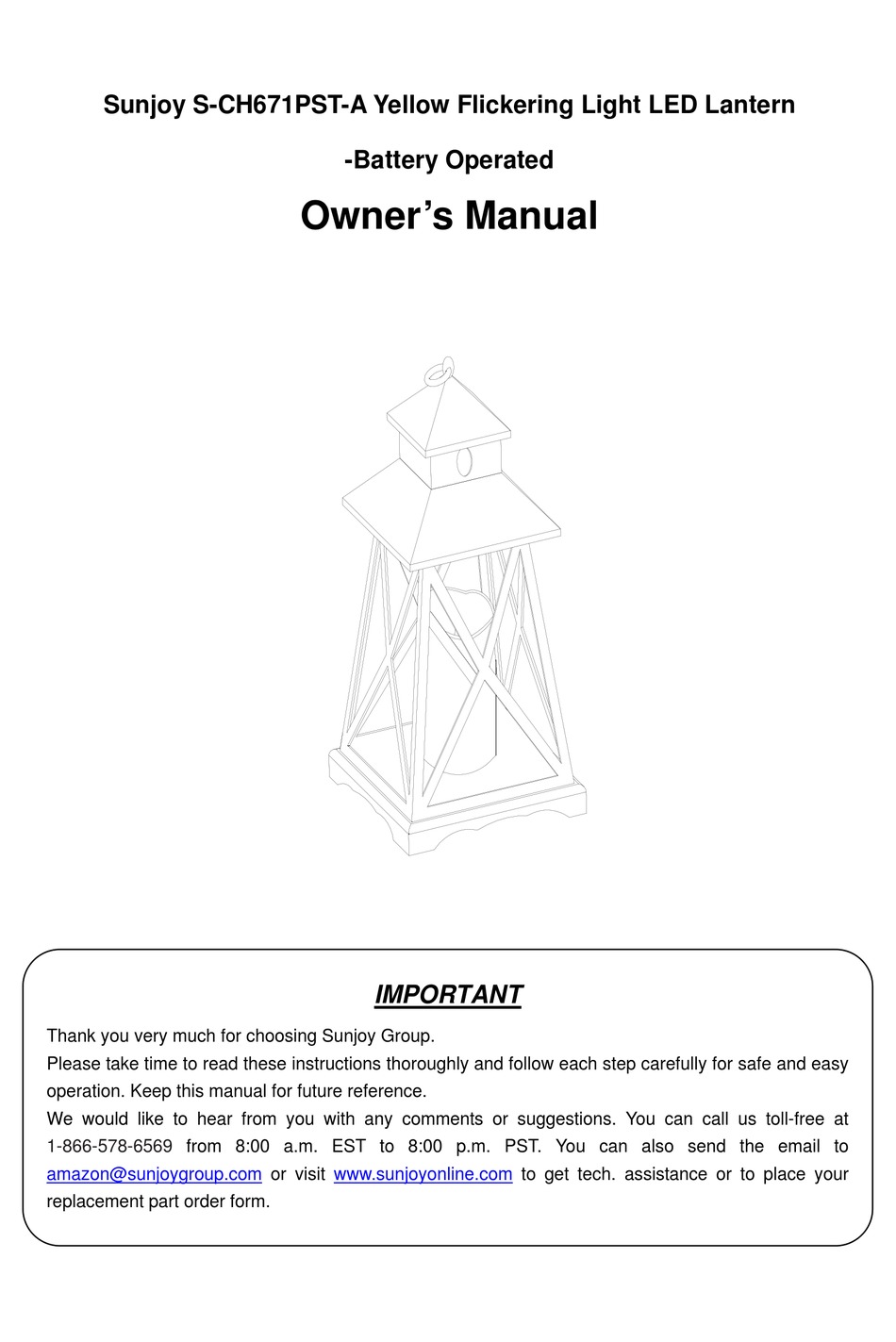 SUNJOY SCH671PSTA OWNER'S MANUAL Pdf Download ManualsLib