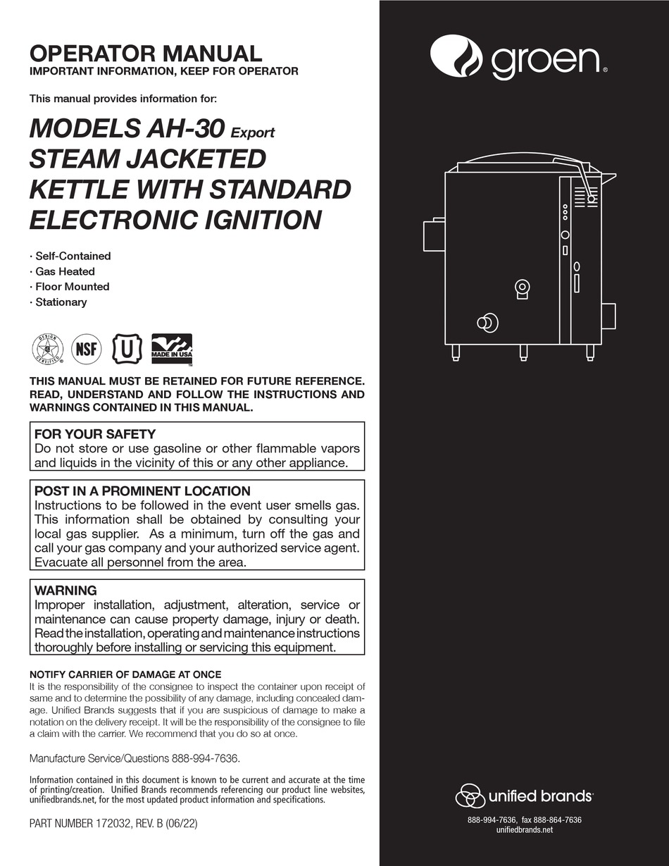 Groen Ah 30 Operators Manual Pdf Download Manualslib