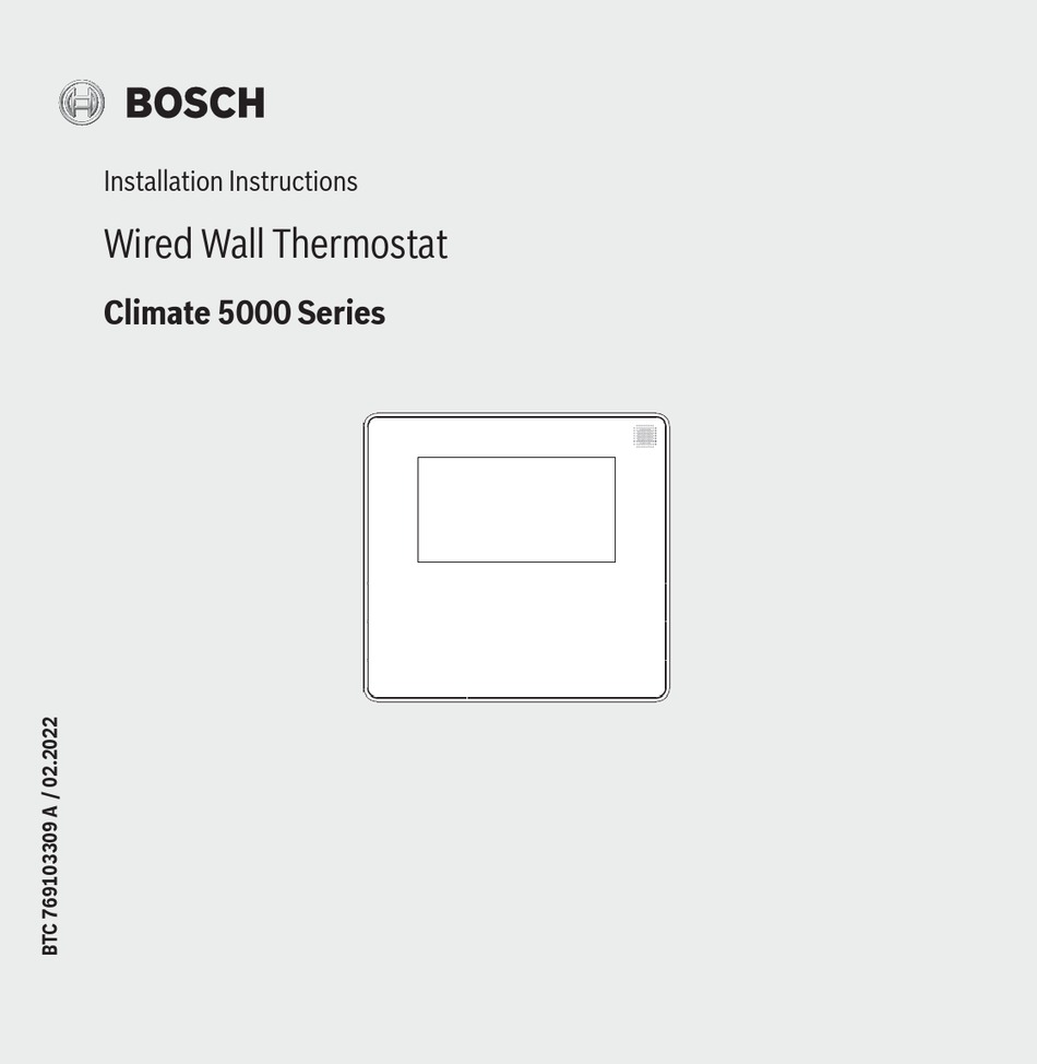 BOSCH CLIMATE 5000 SERIES INSTALLATION INSTRUCTIONS MANUAL Pdf