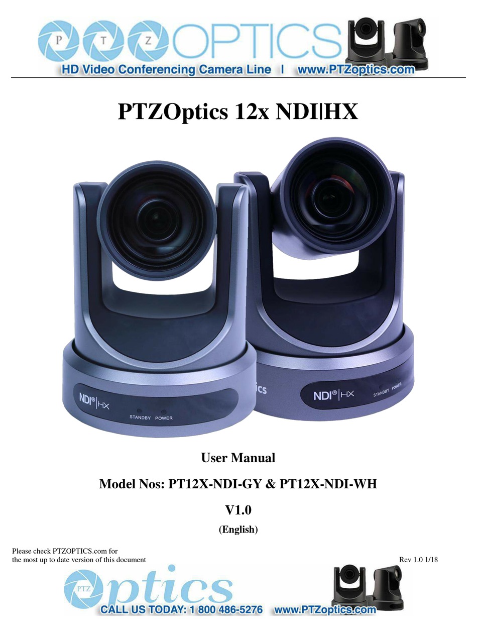 PTZOPTICS PT12XNDIGY USER MANUAL Pdf Download ManualsLib